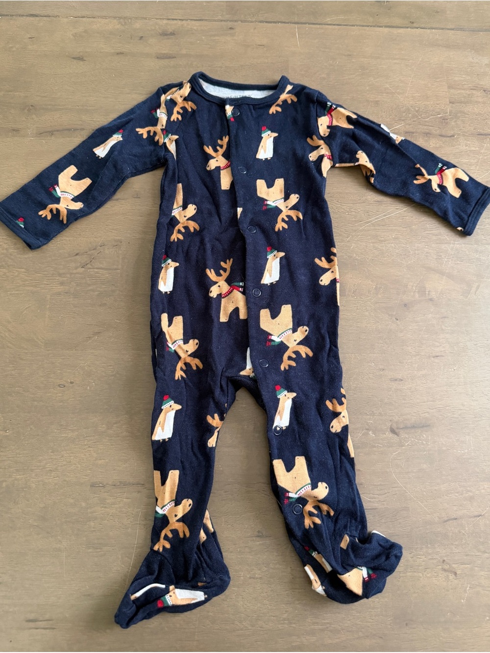 Baby Navy Reindeer Print One-Piece Footed Pajamas 9M
